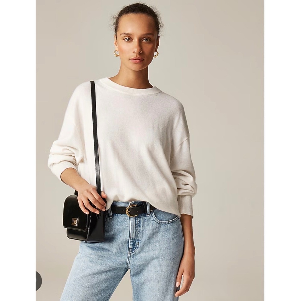 J.CREW Cashmere Relaxed Crewneck Sweater Large Ivory NEW Luxury Soft Cozy CB905